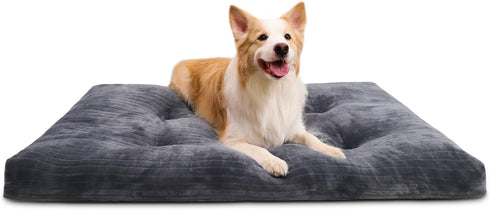 Dog Crate Bed Washable Jumbo Dog Beds for Large Dogs, Deluxe Thick Flannel Fluffy Comfy Kennel Pad, 48 x 29 Inch, Gray