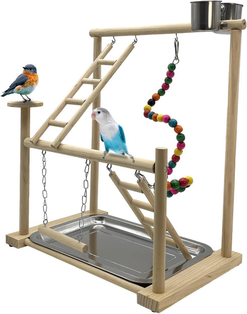 Parrots Playground, Bird Play Gym Wood Perch Stand Colours Revolving Climb Ladders