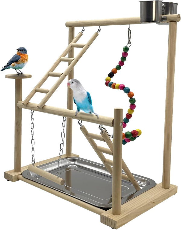 Parrots Playground, Bird Play Gym Wood Perch Stand Colours Revolving Climb Ladders