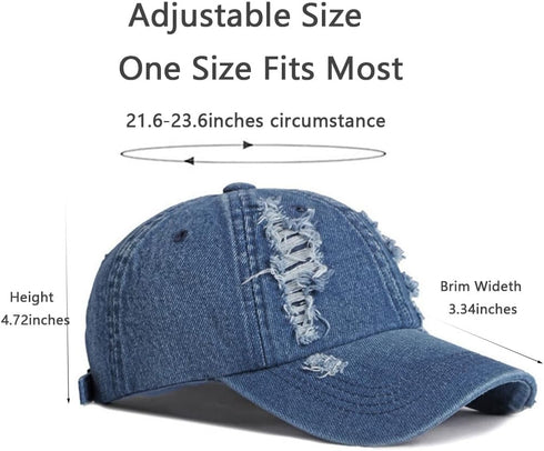 Vintage Washed Denim Distressed Dad Hats, Adjustable Baseball Caps for Men and Women