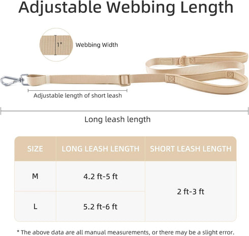 Wisedog Durable Two Handle Dog Leash, Heavy Duty with Dual Soft Padded Handles, Adjustable Length for Medium Large Dogs