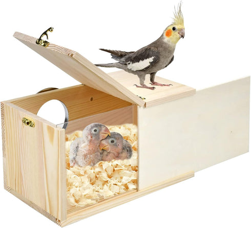 Parakeet Nesting Box, Natural Pine Bird Nest for Cockatiel, Lovebirds, Budgie, Conure Parrot with Detachable Wooden