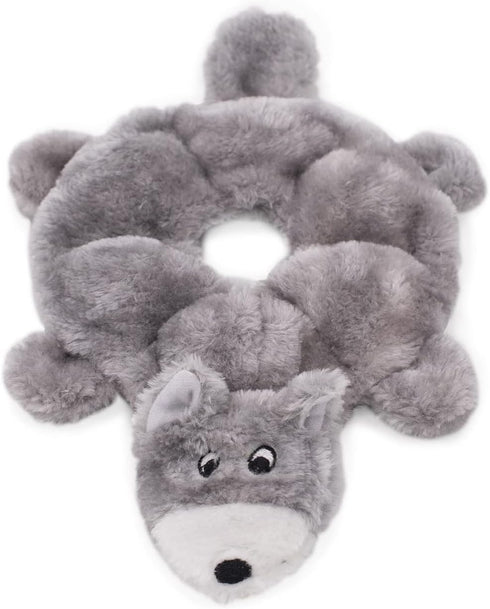 ZippyPaws Loopy No Stuffing Squeaky Plush Dog Toy for Small and Medium Dogs - Wolf
