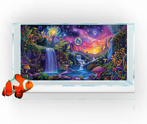 Aquarium Background with Galaxy Space Planet Design, Waterfall Landscape Tapestry for Fish Tank