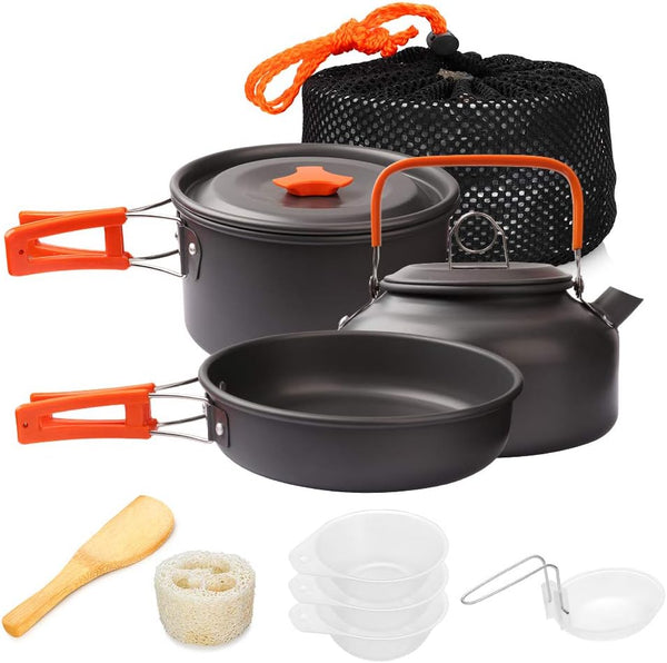 Gutsdoor Camping Cookware Set - Lightweight Stackable Pot Pan Bowls with Storage Bag for Outdoor Hiking
