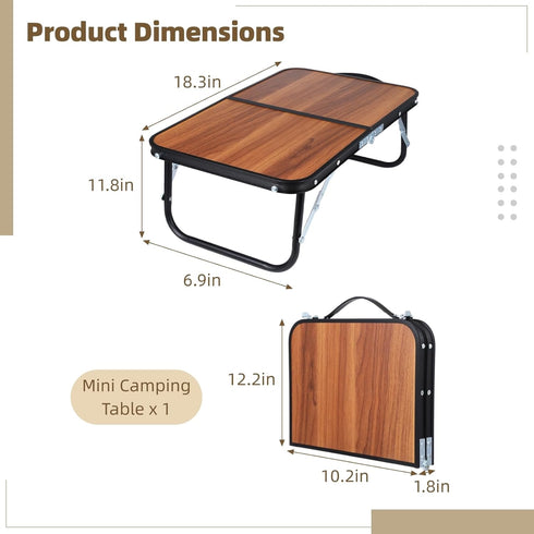 THNIOI Folding Side Low Table for Picnic Travel Beach, Compact Lightweight Design, Walnut Wood Folding Table