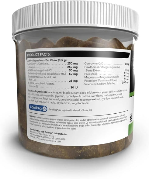 VetriScience Cardio Pro, 60 Chews - Heart Health Support for Dogs & Cats, Blood Flow & Energy Support Formula