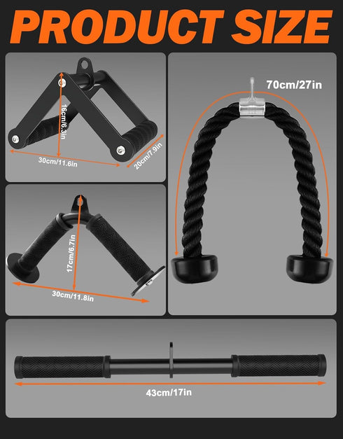 Set Fitarc Cable Machine Attachment for Gym & Home Workouts, LAT Pulldown Attachments with Non-Slip Grips, Black