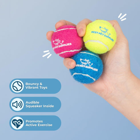 Best Pet Supplies Squeaky Tennis Toys - 8-Pack Heavy-Duty Interactive Pet Toys for Fetching and Exercise, Durable Small