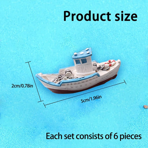 YUANGUNGUN 6-Piece Set 2.5" Mini Fishing Boats - Mediterranean Style Decor for Aquariums, Dioramas & Fairy Gardens