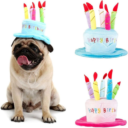 Cute Dog Cat Birthday Cake Hat, Pet Cap with 5 Color Candles Design, Custom Accessory (One Size Fits Most, Blue)