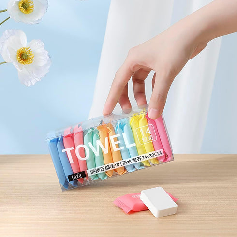 14pcs (9.5x12 inch) Compressed Towel, Disposable Cotton Portable, Vacation Essentials Travel Home Outdoor Sports
