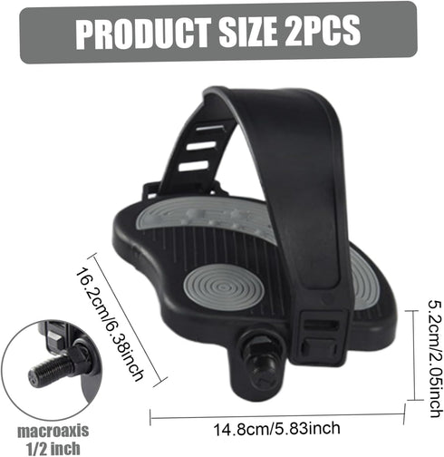 CurcKua 2Pcs 1/2 Exercise Bike Pedals Long Shaft Stationary Bike Pedals with Adjustable Strap Non-slip Universal
