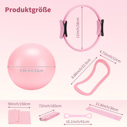 Set 5 14'' Pilates Ring for Women, Pilates Equipment with Resistance Bands & Accessories, Pilates Ball, Magic Circle