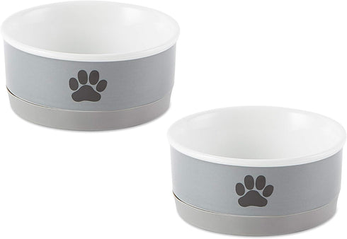 Bone Dry Ceramic Pet Bowls, Microwave & Dishwasher Safe, Non-Slip Bottom, Small Bowl Set, 4.25x2, Gray/Black, 2 Count