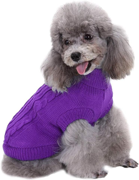 CHBORCHICEN Small Dog Sweaters, Knitted Pet Cat Warm Sweatshirt for Winter, Kitten Puppy Sweater (Small, Purple)