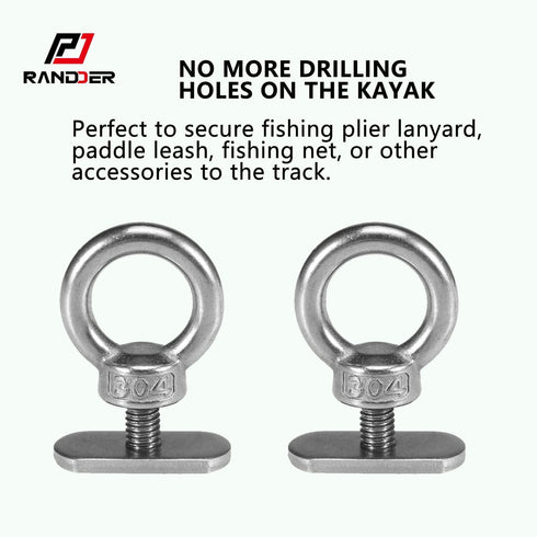 Track Mount Kayak Tie Down Eyelet, 2 Packs Stainless Steel Eyelets with Washers & Nuts for Bungee Cord Rope Mounting