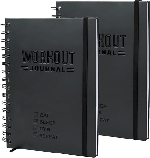 Hardcover Fitness Planner Workout Journal for Men & Women - A5 Sturdy Log Book to Track Gym & Home Workouts, 2 Pieces