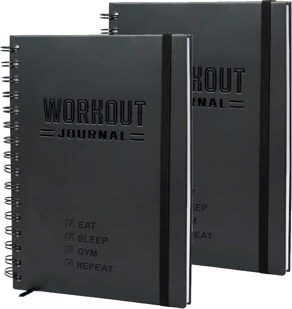 Hardcover Fitness Planner Workout Journal for Men & Women - A5 Sturdy Log Book to Track Gym & Home Workouts, 2 Pieces