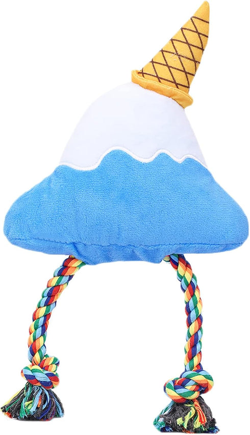 HugSmart Pet Fuji Ice-Cream, Squeaky Plush Dog Toy for Small Medium Dogs, Interactive Tugging Action