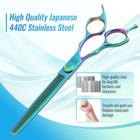 Dog Grooming Scissors: 7" Pet Thinning Shears Made of Japanese 440C Stainless Steel for Trimming Dogs, Cats & Other Pets