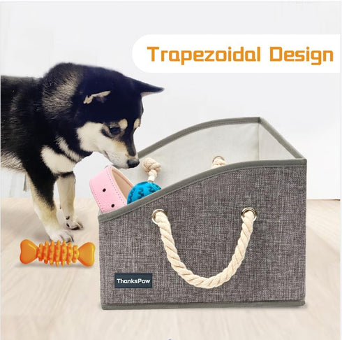 Collapsible Fabric Dog Toy Box, Storage Bin with Handle, Trapezoid Basket Organizer for Pet Toys and Accessories