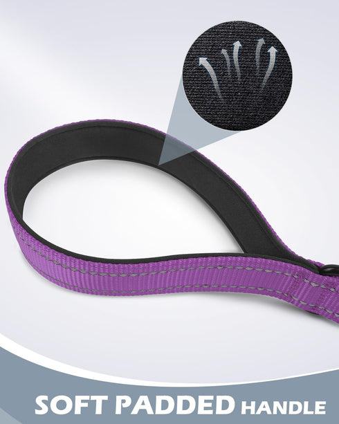 Joytale 2FT Strong Short Dog Leash, Heavy Duty Traffic Leash with Padded Handle for Medium and Large Dogs, Purple