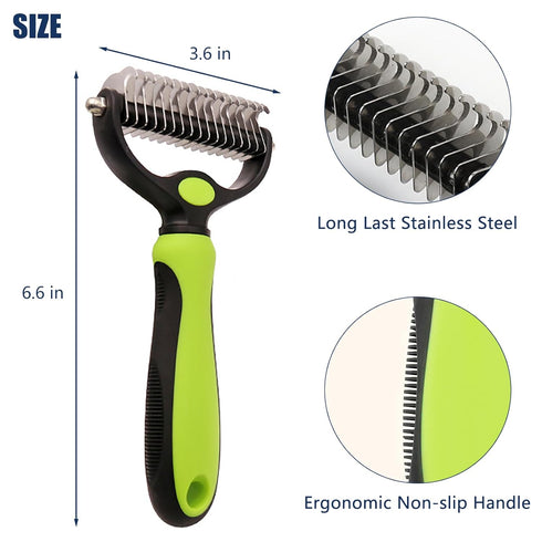 Dematting and Deshedding Brush for Dogs and Cats, Double Sided Pet Grooming Tool, Hair Shedding Comb (Green)