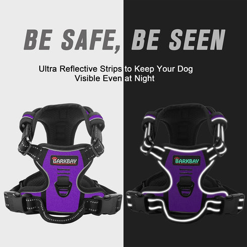 BARKBAY No Pull Dog Harness, Front Clip Heavy Duty Reflective Easy Control Handle for Large Dogs (Purple, S)