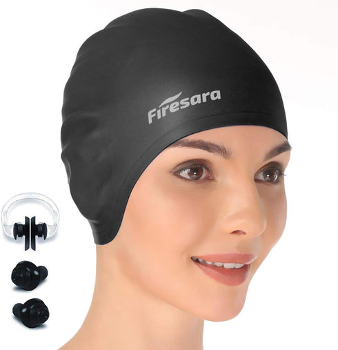 Firesara Swim Cap, Updated 3D Ergonomic Design for Women, Kids, Men, and Adults with Nose Clip and Ear Plugs