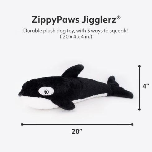 ZippyPaws - Jigglerz Tough Stuffing Squeaky Plush Dog Toy, Ocean Themed Toys - Killer Whale