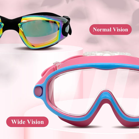 Goggles for Kids 3-12 - Anti Fog Swimming Goggles, Youth Mask with Nose Cover, UV Protection, 2 Pack