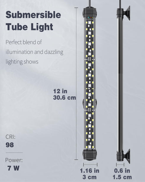 Pawfly 6.5 W Aquarium LED Light, 13 Inch 24/7 Fish Tank Light with Full Spectrum IPX8 Waterproof