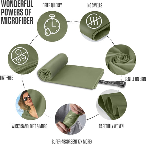 VENTURE 4TH Quick Dry Towels, 4pcs Microfiber Travel Towels for Camping, Hiking, Backpacking, Gym, Lightweight & Fast
