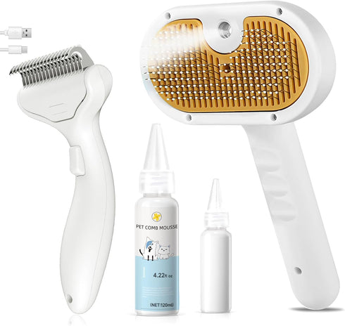 3-in-1 Pet Steam Brush Set for Dogs & Cats, Grooming Comb with