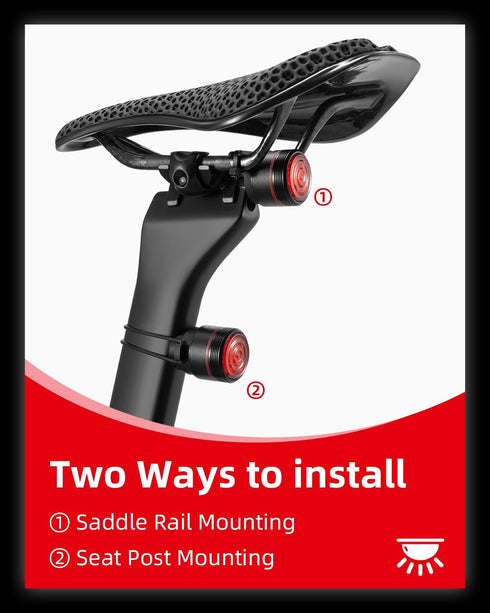 Rechargeable,IPX6 ROCKBROS Bike Tail Light Smart Brake Sensing Rear Bike Light Led Bike Lights,Type C USB Waterproof