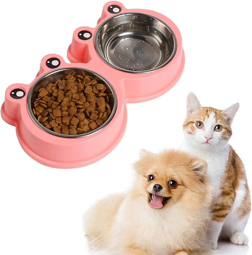 Skrtuan Stainless Steel Pet Bowls - Double Food & Water Bowls for Dogs, Cats, Non-Slip Feeder