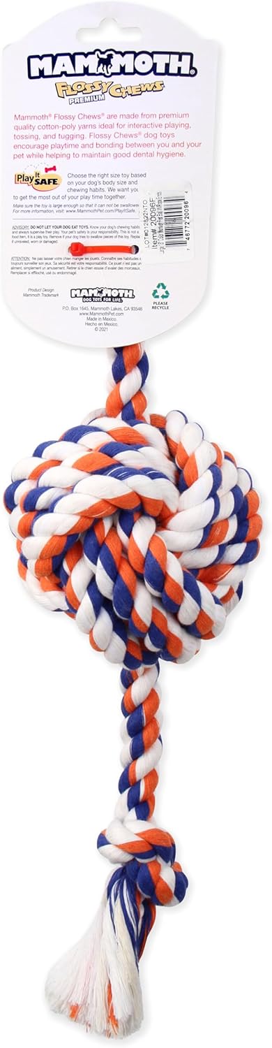 Mammoth Pet Products Flossy Chews Color Monkey Fist Ball with Rope Ends, Large, 18-Inch, Multi (20096F)