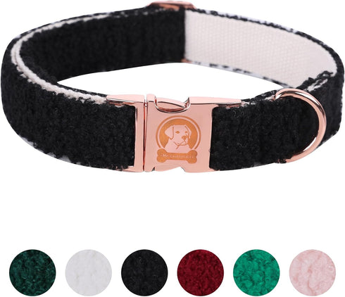 MR. CHUBBYFACE Winter Dog Collar, Adjustable Black Fleece Christmas Collar for Small Medium Large Dogs