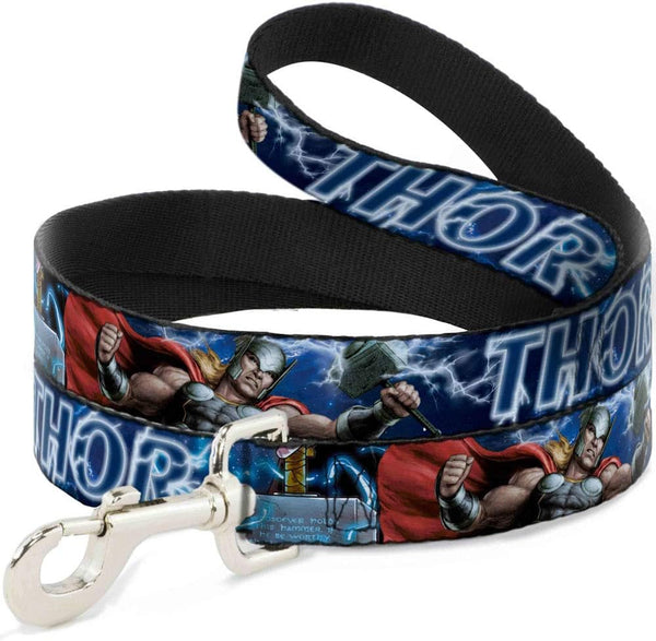 Dog Leash Avengers Thor Hammer Action Pose, Galaxy Blues White, 6 Feet Long 0.5 Inch Wide