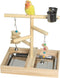 vibriskape Bird Playground, Natural Wood Bird Play Stand with Stand Perch, Two Toys,