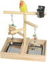 vibriskape Bird Playground, Natural Wood Bird Play Stand with Stand Perch, Two Toys,