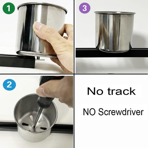 Multi-Functional Kayak Cup Holder, Track Mounted Drink Holder, Phone Holder, Stainless Steel, No Track