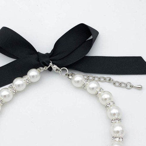 Diamond Dog Pearls Necklace for Small Dogs, Bling Rhinestones Cat Wedding Collar, Size S, Snow White