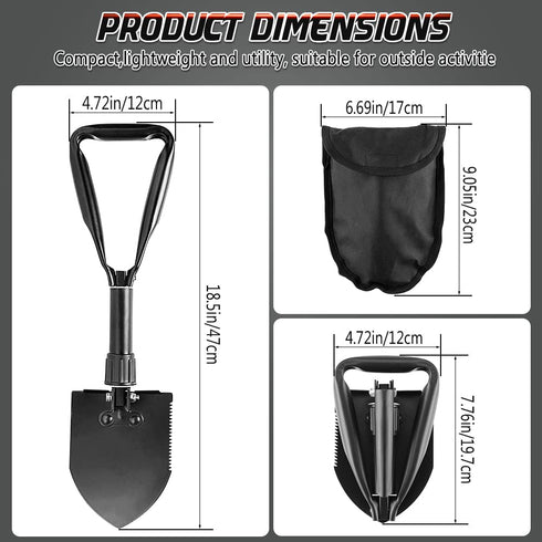 PLACHIDAY Digging Shovel, 18.5'' Lightweight Camping Shovel, Portable High Carbon Steel Folding Mini Shovel