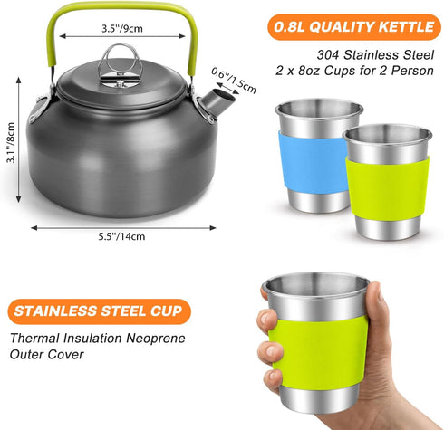 Odoland 16pcs Camping Cookware Set - Folding Camping Stove, Non-Stick Lightweight Pot Pan Kettle Set for Outdoor