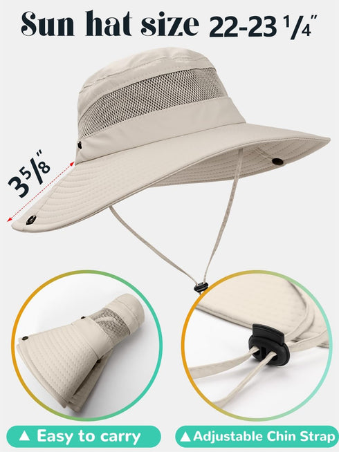 Sun Hat for Women with Ponytail Hole, UPF50+ Waterproof Beach Bucket Safari Hiking Hat