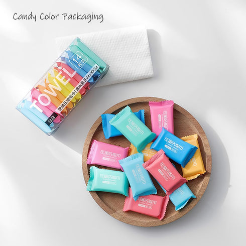 14pcs (9.5x12 inch) Compressed Towel, Disposable Cotton Portable, Vacation Essentials Travel Home Outdoor Sports