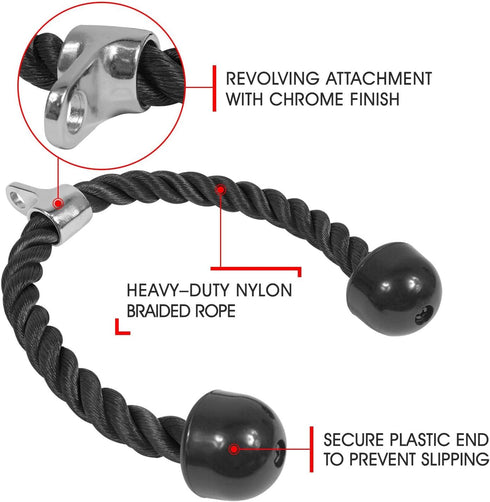 Yes4All Deluxe Tricep Rope Cable Attachment, 27 & 36 inch with 4 Colors, Exercise Machine Attachments Pulley System Gym Pull Down Rope with Carabiner by Yes4All