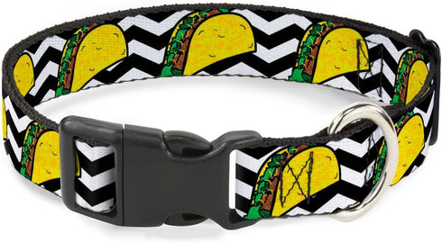 Buckle-Down Plastic Clip Collar - Taco/Chevron Black/White, 1" Wide, Fits 11-17" Neck, Medium
